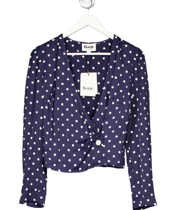 Women's V-Shaped Collar SweatersRouje Paris Blue polkadot Tressie Long Sleeve Wrap Blouse UK 8