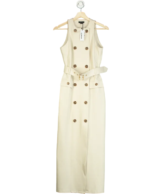 Women's Flounced SweatersKaren Millen Cream Ponte Button Detail Belted Midi Dress UK XS