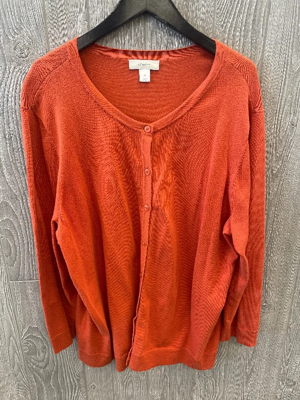 Women's Peter Pan Collar SweatersCardigan By Cj Banks In Orange, Size: 3x