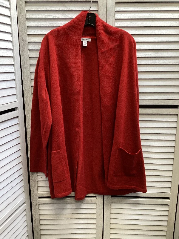 Women's Rounded Collar SweatersCardigan By Hampshire Studio In Red, Size: 3x