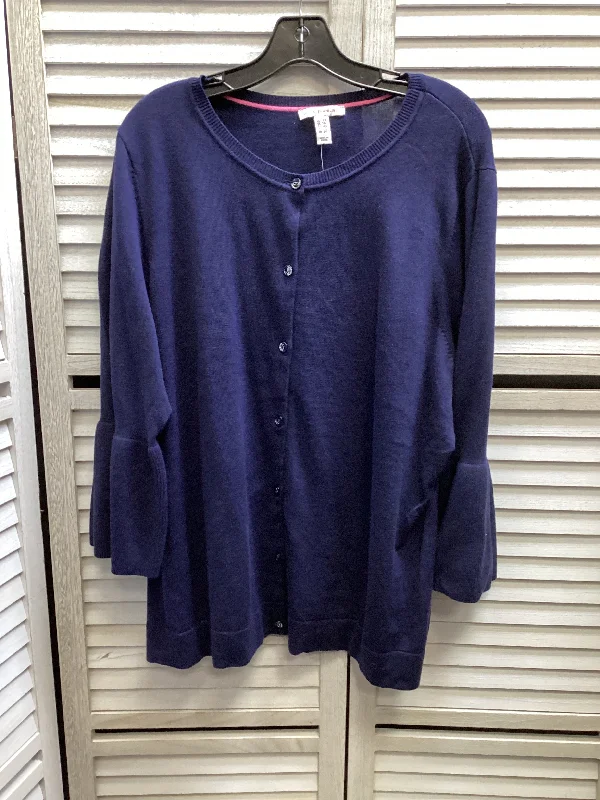 Women's V-Neck SweatersCardigan By Isaac Mizrahi In Blue, Size: 2x