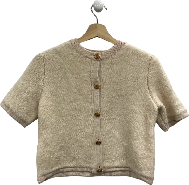 Women's Rounded Collar SweatersNew Look Cream Short Sleeve Cardigan UK 8