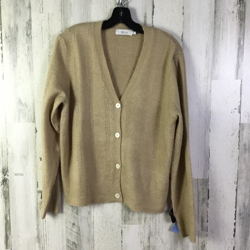 Women's V-Neck Woolen SweatersCardigan By Greylin In Tan, Size: L