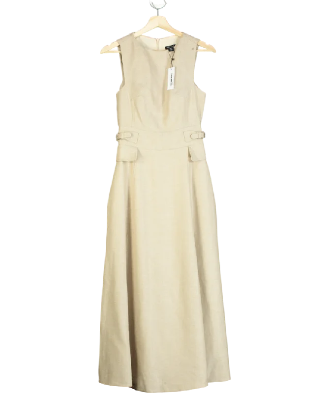 Women's Patchwork SweatersKaren Millen Beige Premium Linen Tab Waist Detail Full Skirt Tailored Midi Dress UK 6