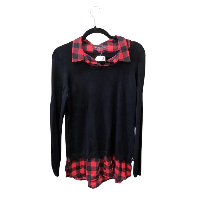 Women's Shirt Collar SweatersSweater By Adrianna Papell In Black & Red, Size: M