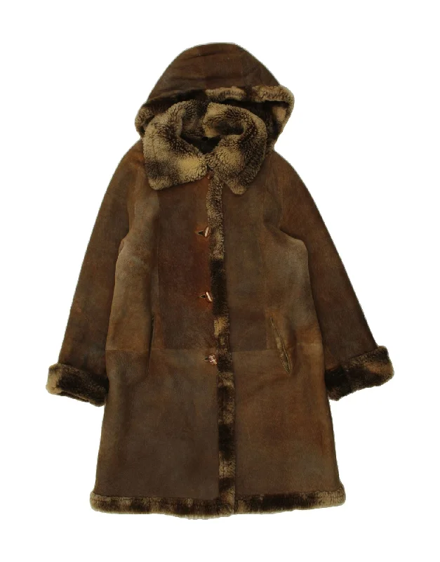 Women's Button-Up CoatsVINTAGE Womens Hooded Shearling Coat UK 16 Large Brown