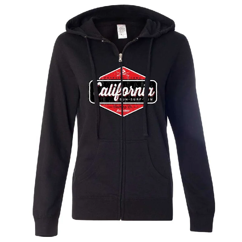 Women's Hooded PulloversCalifornia Paradise Found Ladies Zip-Up Hoodie