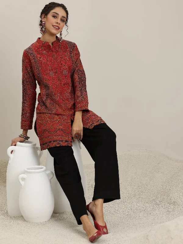 Women's Jumpsuits with Sweetheart NeckMulti Woven Design Wool Blend Straight Kurta With Palazzos