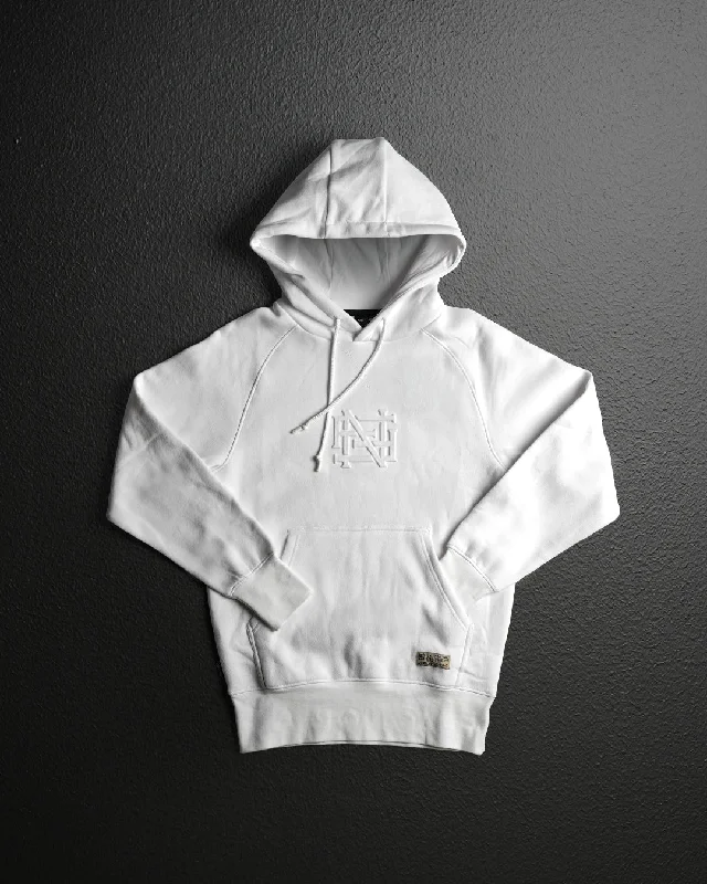 Women's Hooded Sweatshirts with Mediumweight FabricEMBOSSED PULLOVER-WHITE