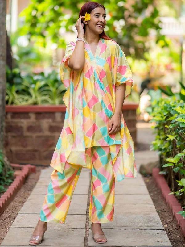 Women's Jumpsuits with V-Shaped CollarMulticoloured Printed Silk Blend Co-Ords