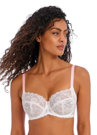 plus-size longline bra for tummy controlOffbeat AA5451 Uw Side Support Bra - White