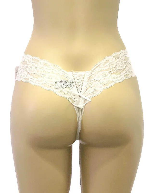 cotton-blend hipster panties for daily wearCross With You Thong- White