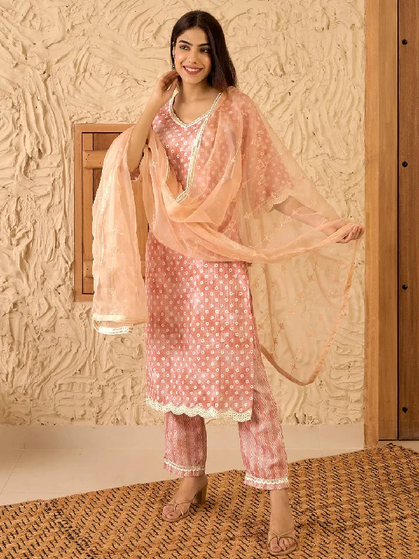 Women's Jumpsuits with Ankle LengthRust Printed Cotton Straight Suit With Dupatta