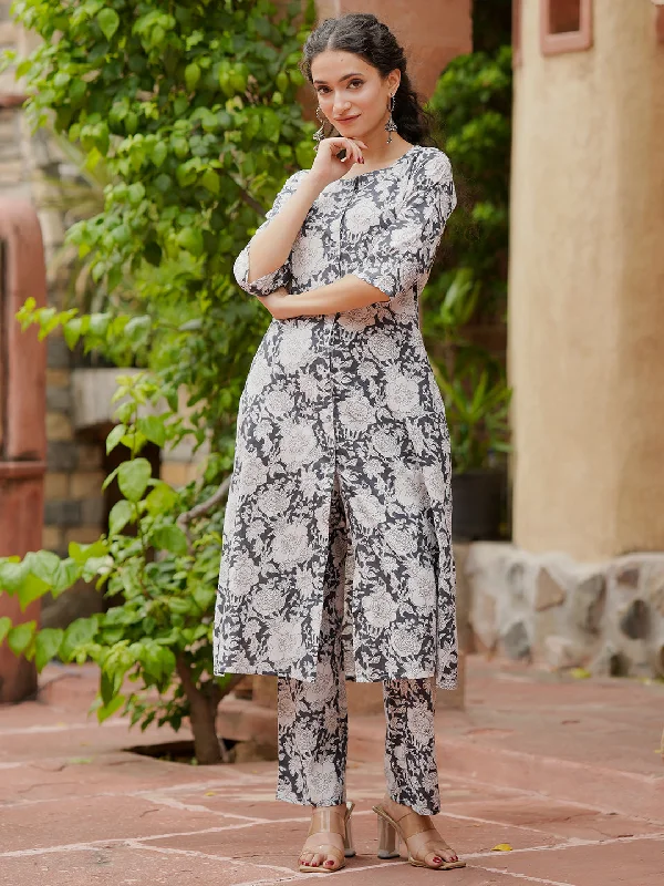 Women's Jumpsuits with ZipperGrey Printed Cotton Co-Ords