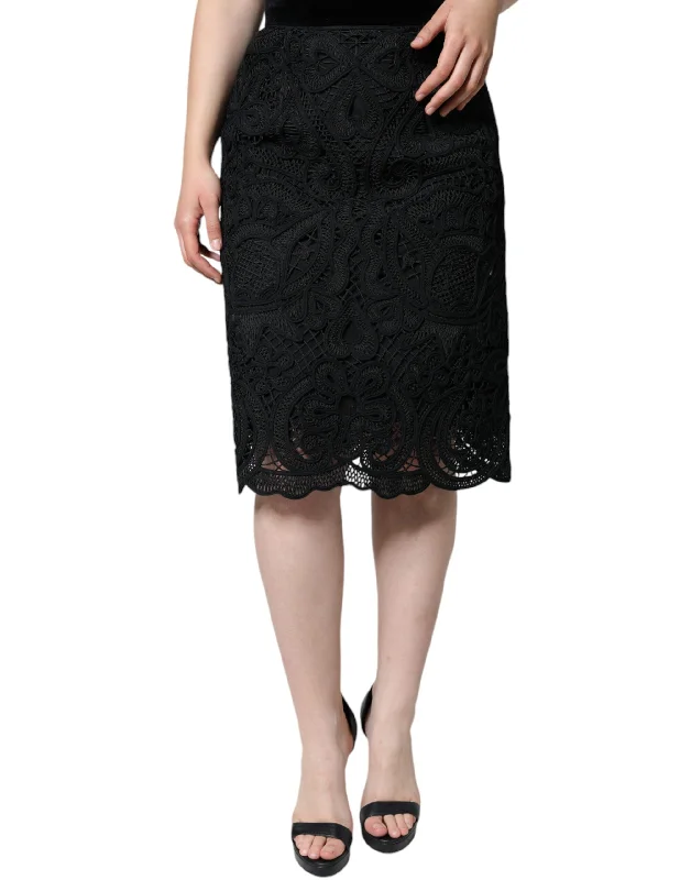 Women's Mid-Waist SkirtsDolce & Gabbana  Floral Lace HighWaist Pencil Cut Women's Skirt