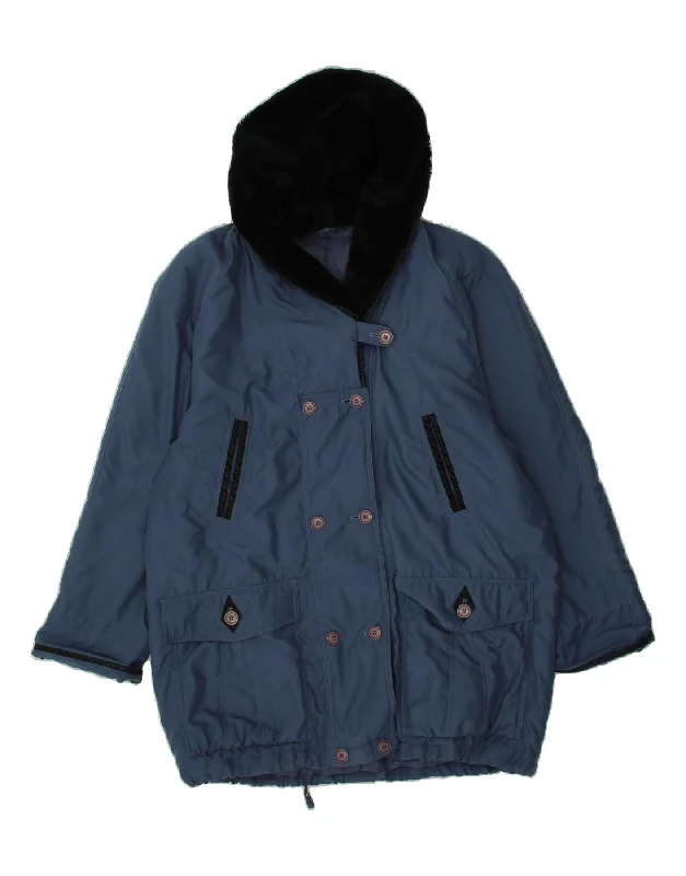 Women's Coats with Fur Trimmed BeltVINTAGE Womens Hooded Windbreaker Coat UK 20 2XL Blue Polyester