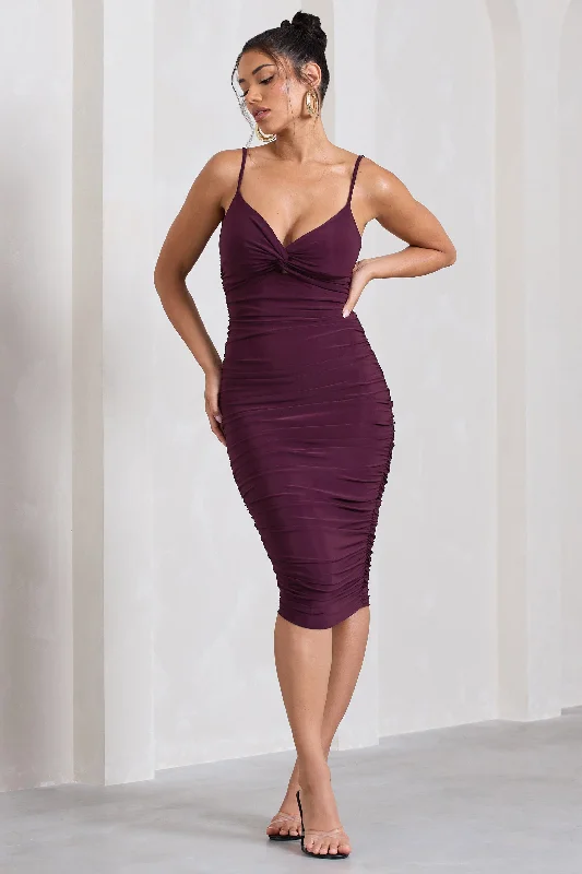 Women's Midi DressesDesired | Plum Ruched Strappy Midi Dress