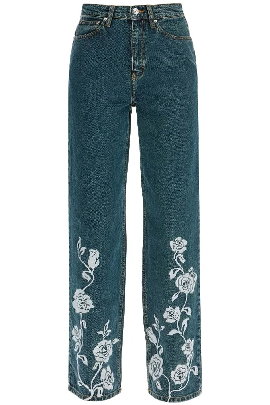 Women's Jodhpurs with Low CollarRotate Women's Jeans In blue Steel blue With Floral Details