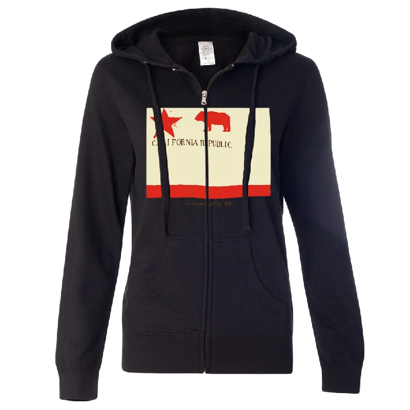 Women's Hooded Sweatshirts with Flap PocketsCalifornia Republic Bear Flag 1846 Ladies Lightweight Fitted Zip-Up Hoodie