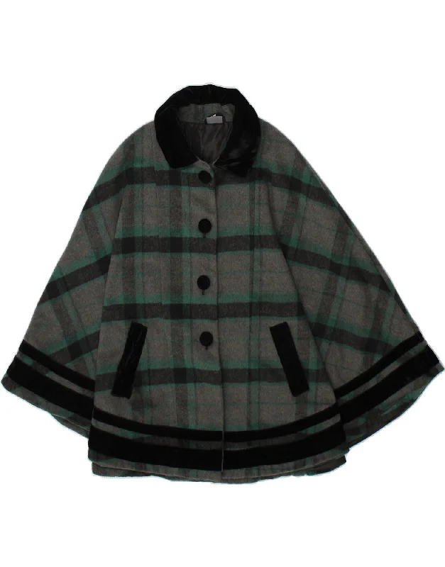 Women's Winter CoatsVINTAGE Womens Poncho Coat One Size Grey Check Polyester