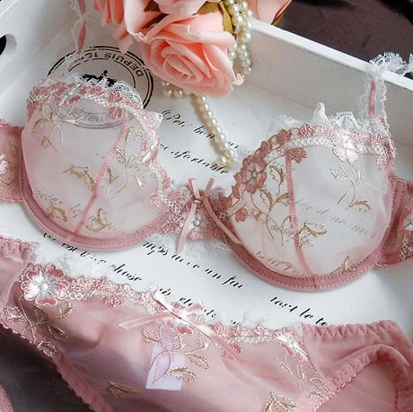 wireless bra for daily wearMeadow embroidery bra set