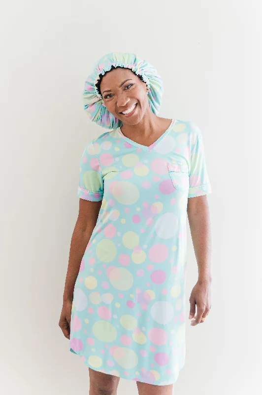 women's pajamas for those who appreciate soft, breathable fabricsBubbles - Bamboo Nightgown Set, With A Matching Satin-Lined Bonnet