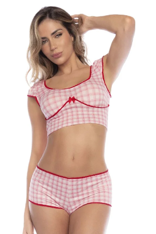 smoothing high-neck braMapale 7591 Two Piece Pajama Set Color Vichy Pink Plaid