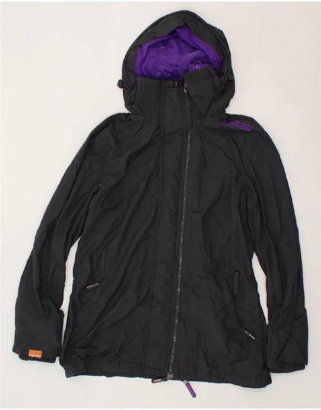 Women's Winter CoatsSUPERDRY Womens The Windmac Hooded Windbreaker Jacket UK 16 Large Black