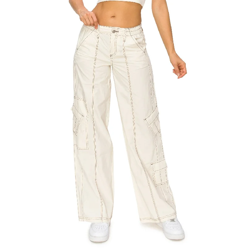 Women's Jodhpurs with Straight LegY2K Mid Rise Cargo Pants - Cream