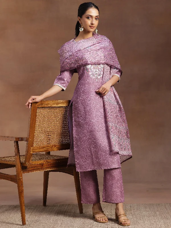 Women's Jumpsuits with High WaistMauve Yoke Design Cotton Straight Suit With Dupatta