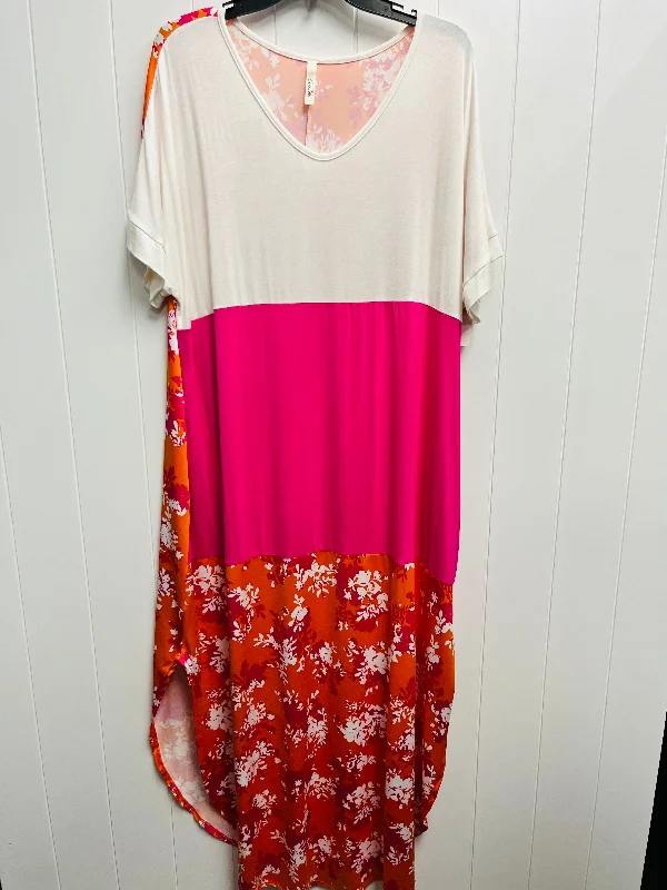 Women's Collarless DressesDress Casual Maxi By Celeste In Orange & Pink, Size: 2x