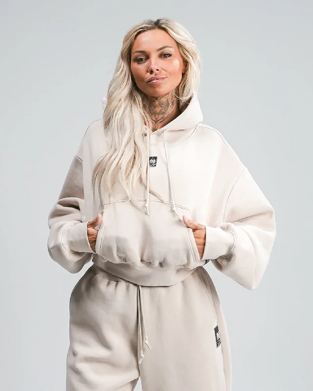 Women's Hooded Sweatshirts with Flared WaistWOMENS OVERSIZED CROP HOODIE - TAN