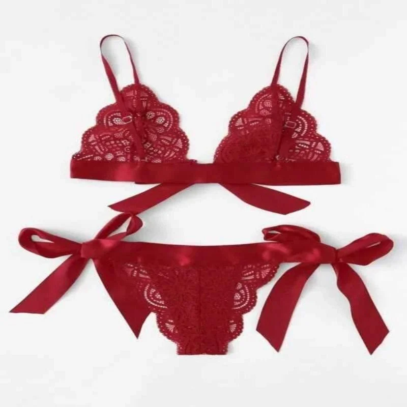 lingerie bra set with matching pantiesLa Belle Fantastique Red / Black Bow Tie lingerie set sexy | gift for wife | Gift for her | sexy lace 2 piece | erotic lingerie