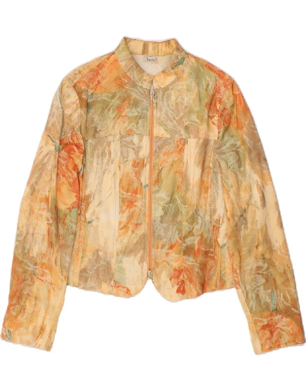 Women's Hooded CoatsVINTAGE Womens Crop Bomber Jacket EU 36 Small Beige Floral Cotton