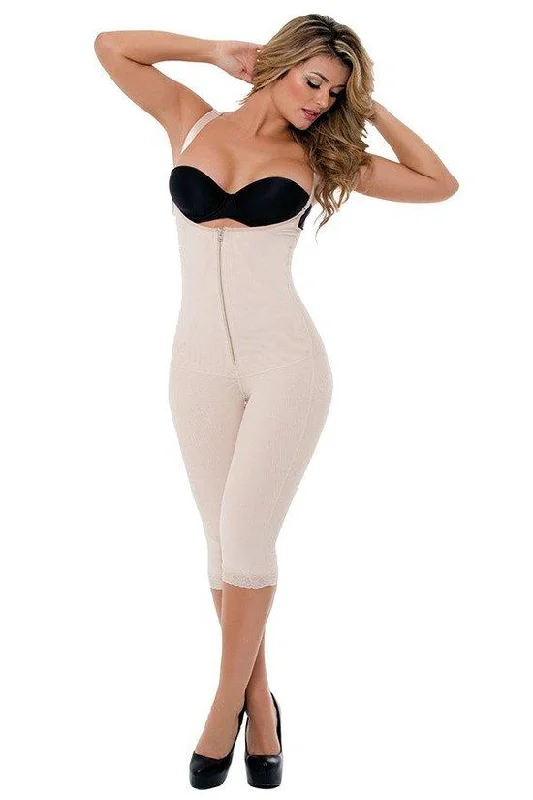 firm-control shapewear for pencil skirtsCalf-length Full Body Shaper with Belly & Crotch Zipper