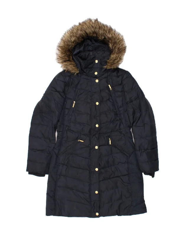 Women's Coats with HoodMICHAEL KORS Womens Hooded Padded Coat UK 14 Medium Navy Blue Polyester