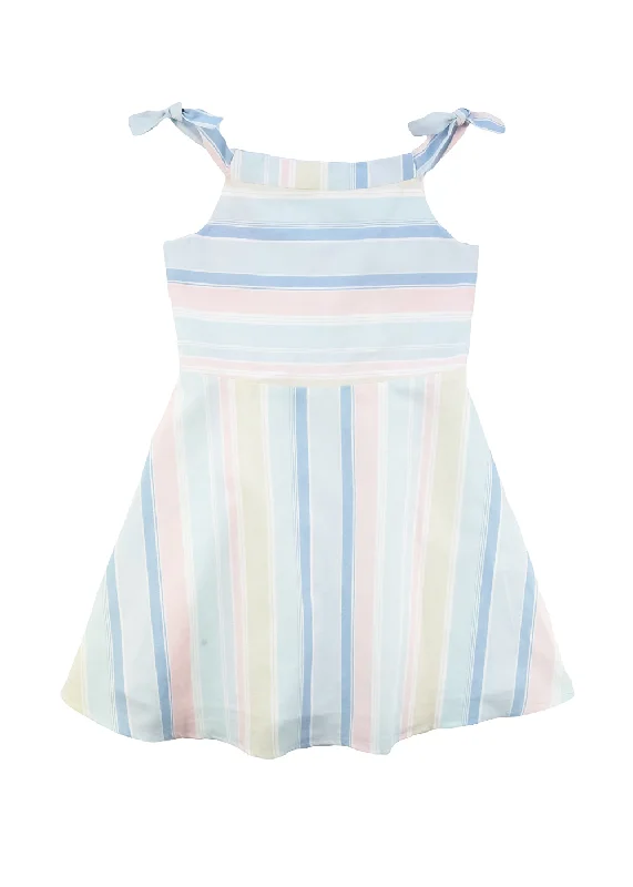 Women's Mandarin Collar DressesPastel Party Linen Stripe Dress