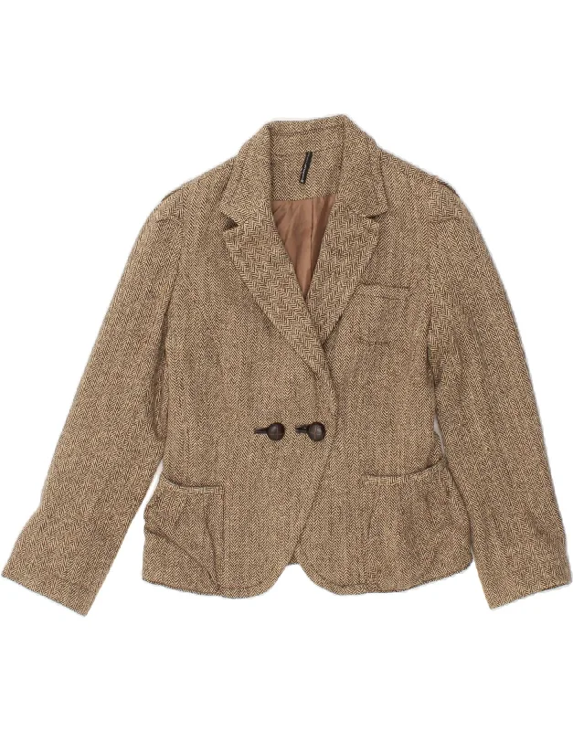 Women's Coats with Fur Trimmed CollarNAF NAF Womens Blazer Jacket EU 40 Medium Brown Herringbone