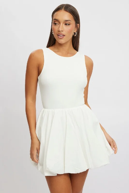 Women's Narrow Collar DressesWhite Bubble Dress Mini