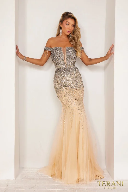 Women's Tiered DressesTerani Couture 241P2095 Bodycon Long Prom Dress