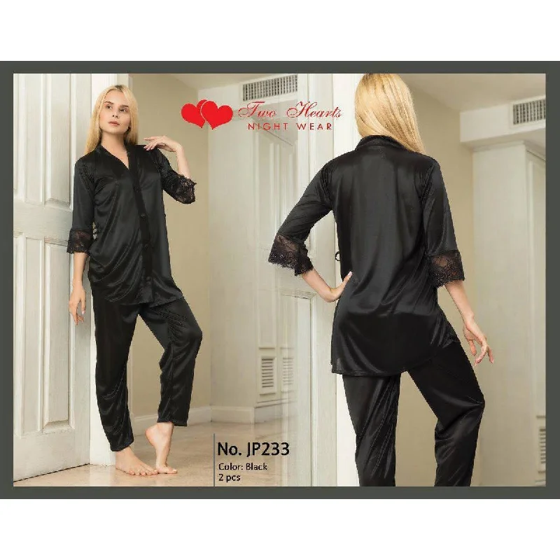 lace appliqué braNighty New Western Style Pajama Suit Ladies Night Suit And Casual Dress Black Colour