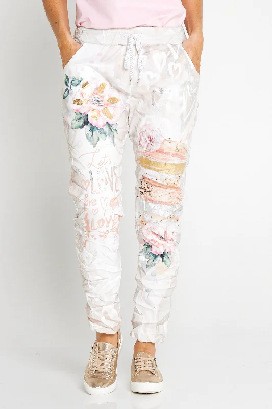 Women's Bootcut PantsAlina Pants - White/Peach Bouquet