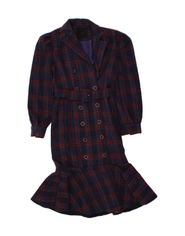 Women's Blazer CoatsVINTAGE Womens Double Breasted Coat UK 10 Small Navy Blue Check