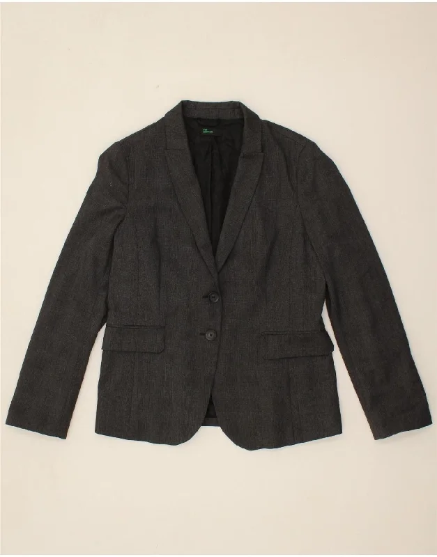 Women's Coats with ButtonsBENETTON Womens 2 Button Blazer Jacket UK 14 Medium  Black Polyester