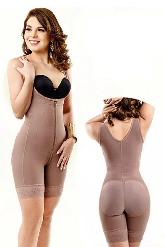 lightweight shapewear for casual wearMid-Thigh Full body Girdle with Zip-Up Front