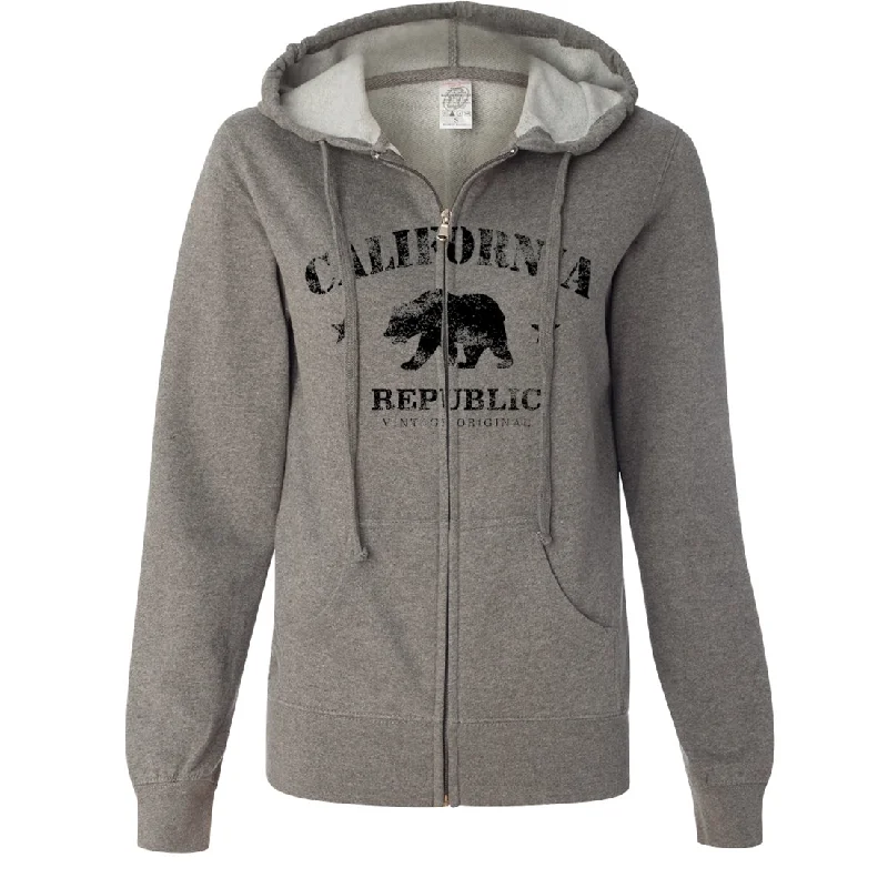 Women's Hooded Sweatshirts with Chenille LiningCalifornia Republic Vintage Original Ladies Lightweight Fitted Zip-Up Hoodie