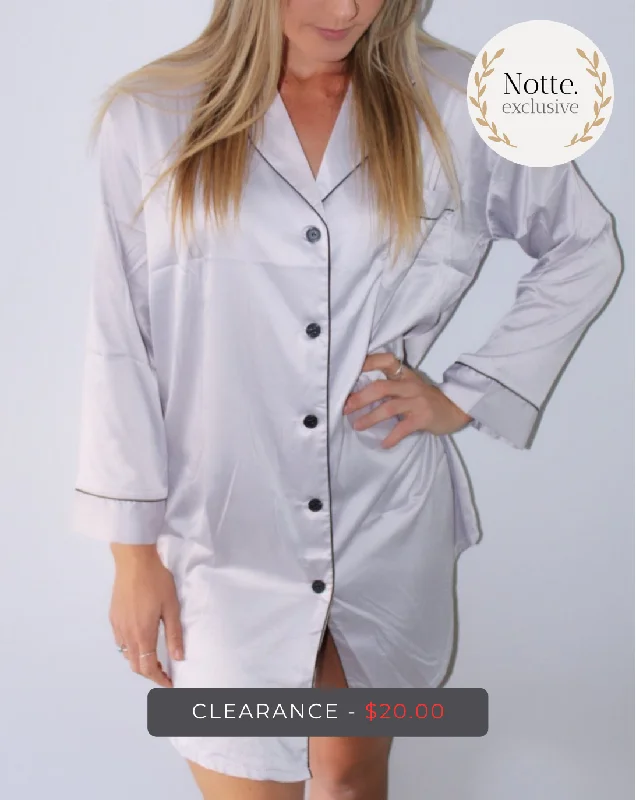 women's pajamas for hot summer nightsSilver Satin Sleep Shirt