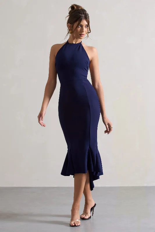 Women's Sweetheart Collar DressesMaluma | Navy Halter-Neck Midi Dress