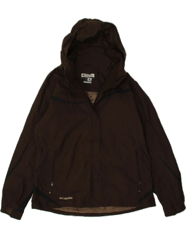 Women's Coats with HoodCOLUMBIA Womens Hooded Rain Jacket UK 16 Large Brown Nylon