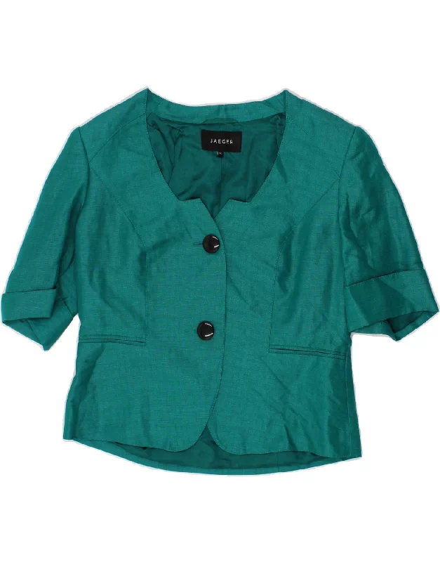 Women's Winter CoatsJAEGER Womens 2 Button Short Sleeve Blazer Jacket UK 14 Large Green Linen